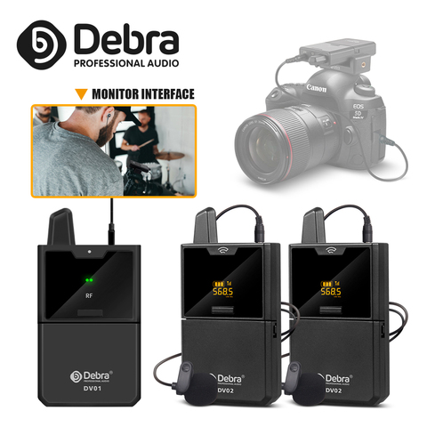 Debra DV01/02 micro Lavalier sans fil avec fonction de moniteur Audio micro de revers sans fil UHF pour Smartphones appareils photo reflex numériques webcast ► Photo 1/6