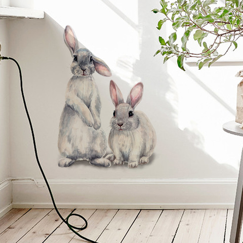 Deux lapins mignons autocollant mural chambre d'enfants décoration de la maison amovible papier peint salon chambre murale lapin autocollants ► Photo 1/6