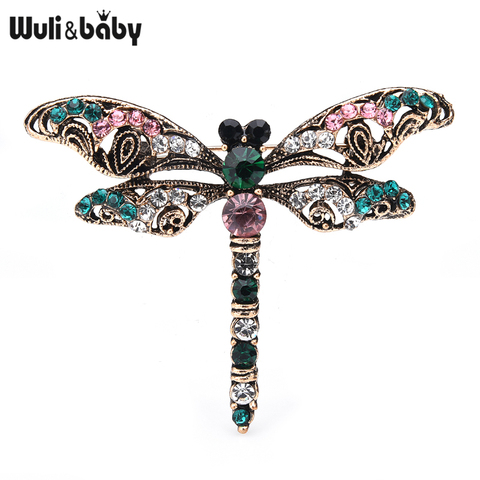 Wuli & bébé-broches en strass verte et rouge libellule, broches classiques, Vintage, insectes, cadeaux ► Photo 1/3