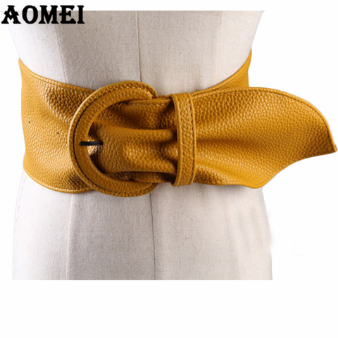 Ceintures en cuir pour femmes, large, à la mode, chemisier, boucle, longue, noire, jaune, rouge, Camel ► Photo 1/6