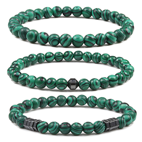 Bracelet classique en pierre de Malachite pour hommes et femmes, perle naturelle, guérison, équilibre, élastique, 6mm, breloque faite à la main ► Photo 1/6