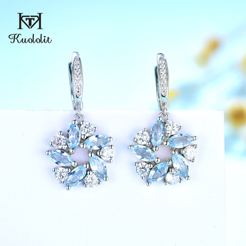 Kuololit – boucles d'oreilles en topaze et pierres précieuses pour femmes, en argent Sterling 925 véritable, Marquise, pentagone, pour fête de fiançailles ► Photo 1/6