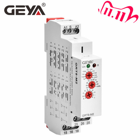 GEYA-relais minuterie multifonction 16a GRT8-M 12-24V DC, 220-230V AC, avec 10 choix de fonctions, 10 modes différents ► Photo 1/6