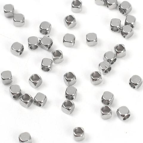 Perles avec trous de 2mm 1 100mm en acier inoxydable 1.5, hypoallergéniques, grosses facettes carrées, pour la fabrication de bijoux, 304 pièces ► Photo 1/6