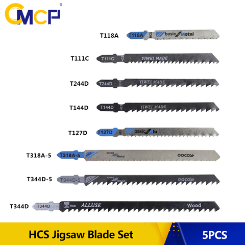 CMCP 5 pièces HCS jeu de lames de scie sauteuse T111C T118A T127D T144D T244D T318A T344D T344D-5 T lame de scie à queue pour la coupe du bois/métal ► Photo 1/6