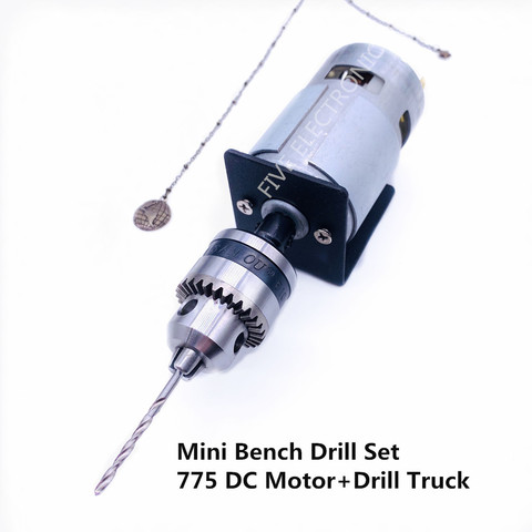 Mini perceuse d'établi 12V/24V, moteur 775 cc + camion de forage JT0/B10/B12 avec support pour bricolage, perceuse à main, rainurage, tarière/foret hélicoïdal ► Photo 1/6