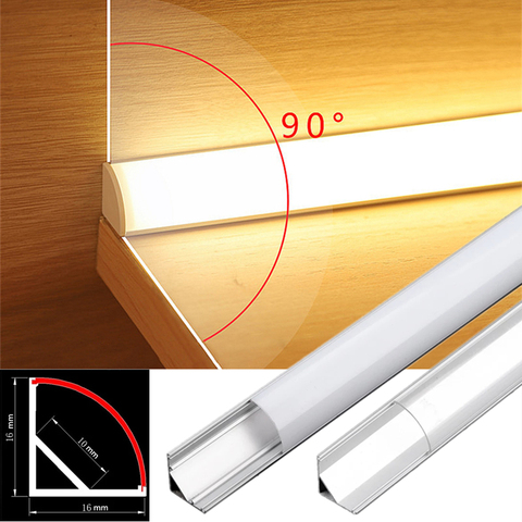 Profilé en aluminium pour angle en V, 0.5m/lot, 2 à 30 pièces, pour 5050, 3528, couverture laiteuse/transparente, LED, barre lumineuse ► Photo 1/6