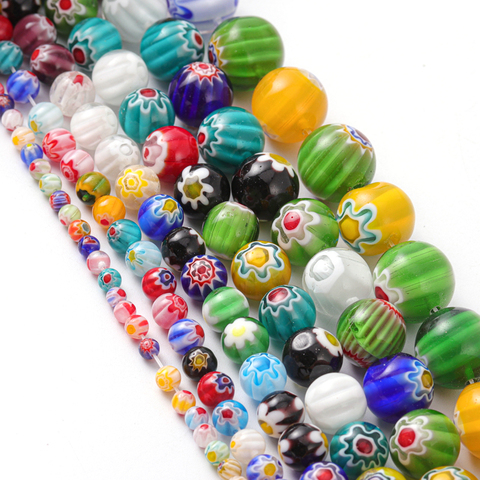 Perles rondes multicolores en verre, 4, 6, 8, 10, 12 et 14mm, pour la fabrication de bijoux, accessoires artisanaux, bricolage en gros ► Photo 1/6