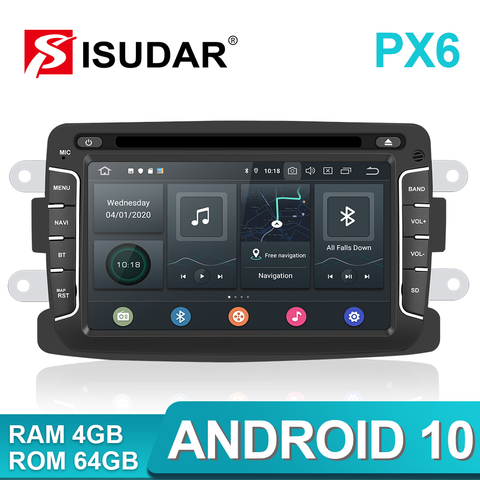 Isudar-autoradio PX6 Android 10, 4 go RAM, lecteur multimédia, 1 Din, pour voiture Renault Dacia, Sandero, Duster, Captur, Lada, Xray 2, Logan 2 ► Photo 1/5