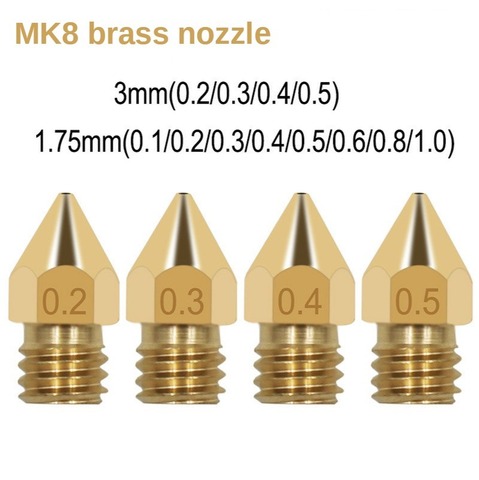 1 buse MK8 pour imprimante 3D 0.1/0.4 /0.3/0.2/0.5/0.6/0.8/1.75/1mm extrudeuse de cuivre filetée 3.0mm mm tête de Filament buses en laiton ► Photo 1/6