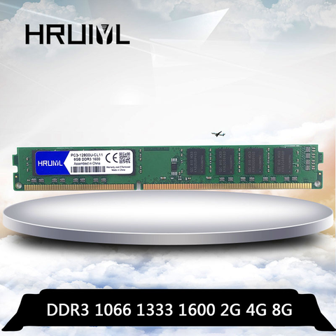 HRUIYL DDR3 4GB 8GB 2 GO 1066mhz 1333mhz 1600MHZ Mémoire RAM PC3-8500U PC3-10600U PC3-12800U Ordinateur De Bureau MÉMOIRE DIMM 4G 8G 240 broches ► Photo 1/6
