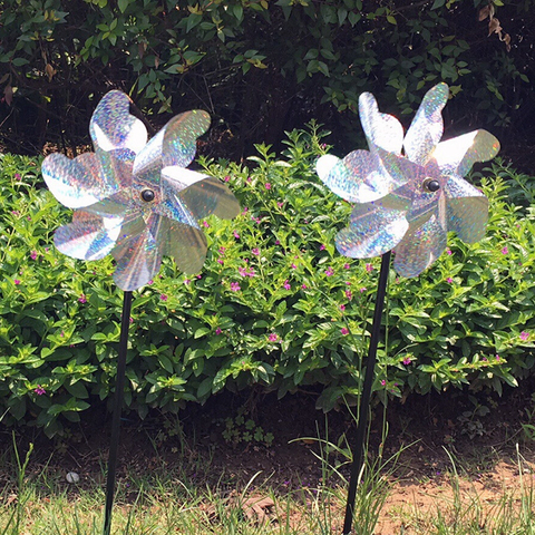 Oiseau répulsif moulin à vent en plein air jardin oiseau répulsif brillant pinwheel bricolage argent vent Spinner enfants jouet maison pelouse décoration ► Photo 1/6