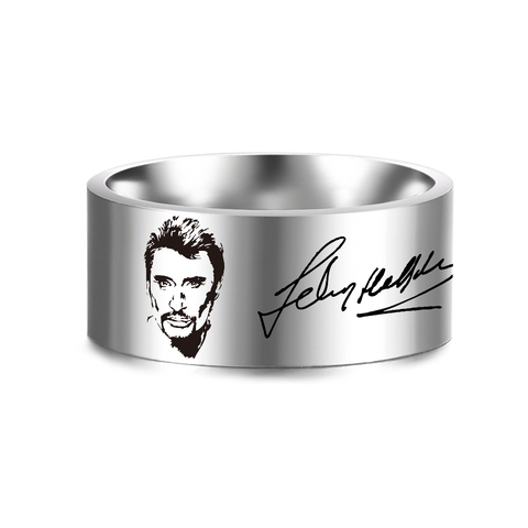 Johnny Hallyday Photo Signature Punk Rock 8mm anneaux pour hommes femmes bijoux en acier inoxydable Hip Hop bague SL-153 ► Photo 1/4