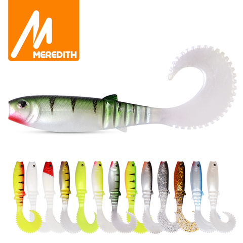 MEREDITH 70mm 90mm 110mm cannibale courbe queue artificielle Wobblers leurres de pêche appâts souples Silicone alose ver basse leurre souple ► Photo 1/6