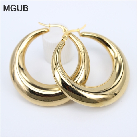 Boucles d'oreilles en grand cercle lisses et exquis pour femmes et filles, bijoux en acier inoxydable, vente en gros, nouveau Style 2022, SL020 ► Photo 1/6