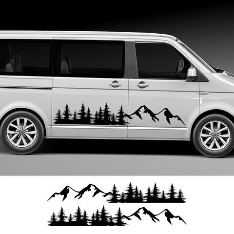 2 pièces Auto arbre montagne décalcomanie forêt voiture porte côté autocollants pour Volkswagen VW Multivan TRANSPORTER T5 T6 Toyota Elfa accessoires ► Photo 1/6