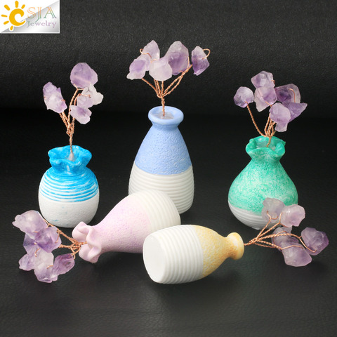 CSJA – Vase en cristal violet naturel, Rose, couleur froide, fil de cuivre, bouteille d'arbre de vie, ornements pour la décoration de la maison, G593 ► Photo 1/6