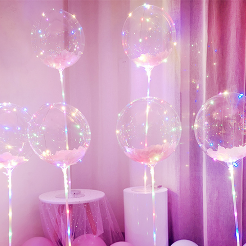 1 lumière de pc LED Up ballons avec bâton clignotant LED chaîne lumières 18 pouces ballons à bulles pour la décoration de fête d'anniversaire de noël ► Photo 1/6