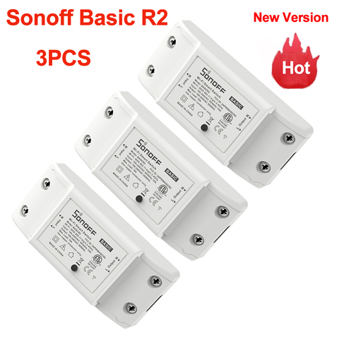 Sonoff – interrupteur intelligent Wifi BasicR2, Module domotique sans fil, relais, minuterie, 3 pièces, avec application Ewelink, 10A 2200W ► Photo 1/6