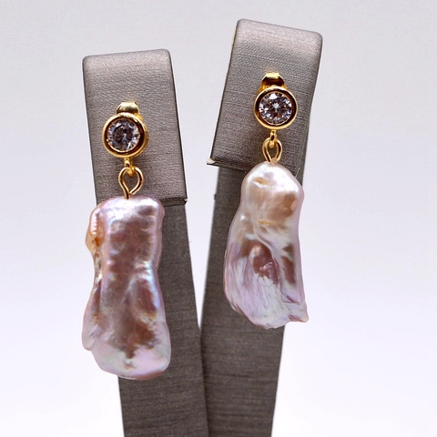 Boucles d'oreilles violettes pour filles mignonnes, boucles d'oreilles dorées brillantes, perles baroques naturelles violettes fines, choix de cadeau pour filles ► Photo 1/6