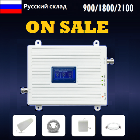 Amplificateur de Signal GSM 2G 3G 4G 900 1800 2100 amplificateur Tri-bande LTE support de répéteur de téléphone portable cellulaire 4 antennes d'intérieur russe ► Photo 1/6