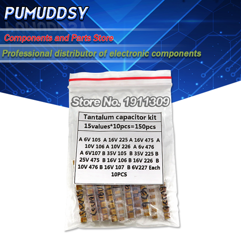 Kit d'assortiment de condensateurs au tantale, 15 valeurs SMD, 1uf-220uf A/B, boîtier 1UF 2.2UF 4.7UF 10UF 47UF ► Photo 1/2