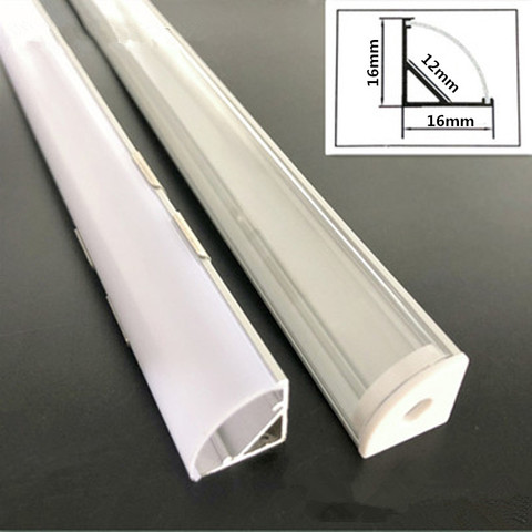 Profilé aluminium pour angle à 45 degrés, 2-30 pièces/lot, 0.5 m/pièce, couvercle transparent pour 5050 3528 5630 laiteux blanc, ampoules LED m/canal ► Photo 1/6