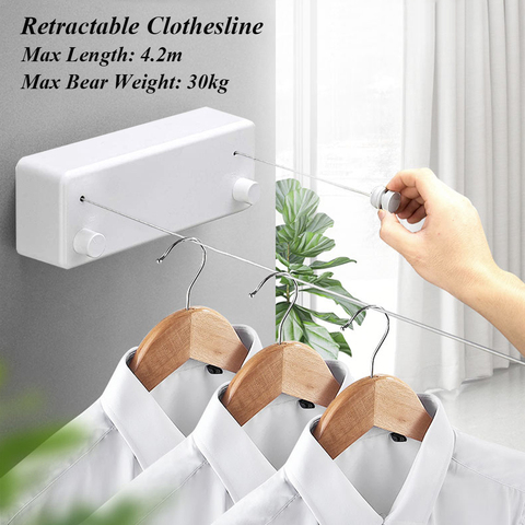 Sèche-linge ligne pour vêtements, accessoire de salle de bain rétractable, support pour linge blanc, Double couche extensible ► Photo 1/1