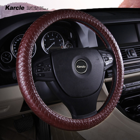 Karcle tressage Style housse de volant protecteur PU cuir couverture de direction avec anneau intérieur universel 15 pouces Style de voiture ► Photo 1/1