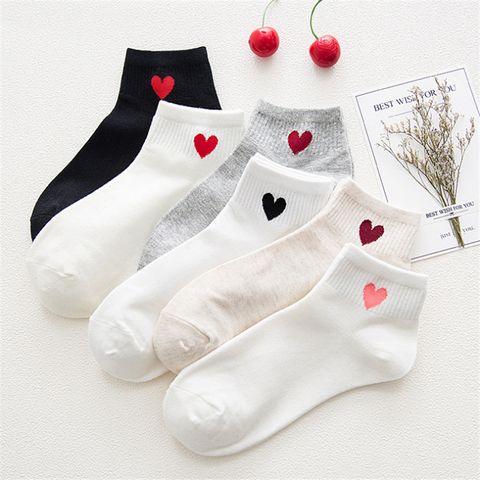 Mode coréen japonais Harajuku mignon coton chaussettes femmes couleur unie amour coeur chaussette courte pour dames drôle fille cheville chaussette nouveau ► Photo 1/6