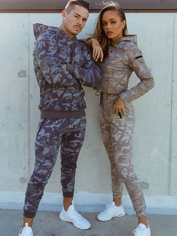 Combinaison de Camouflage deux pièces pour hommes, survêtement de Sport de plein air, de course, d'entraînement, à manches longues, pull à capuche + pantalon crayon, automne ► Photo 1/6