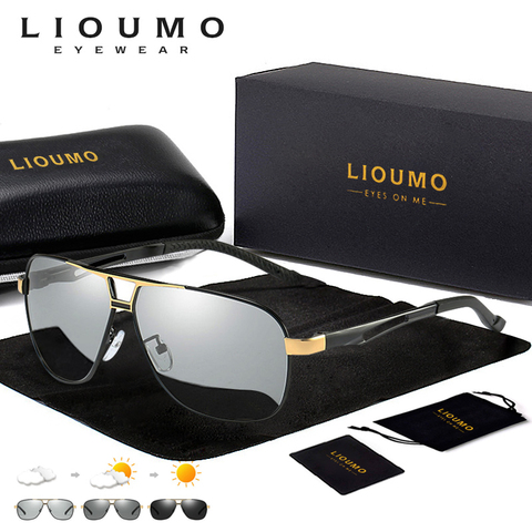 LIOUMO – Lunettes de soleil photochromiques et anti-UV pour homme et femme, verres de décoloration, polarisées, binocles HD d'aviation, pour la conduite ► Photo 1/6