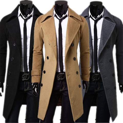Manteau Long Trench-Coat d'automne pour homme, marque à la mode, manteau de couleur unie pour homme de haute qualité, veste à Double boutonnage ► Photo 1/1