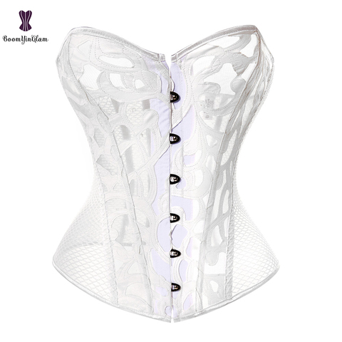 Bustier style Steampunk pour femmes, Corset ajouré à la taille, en maille, noir et blanc, style gothique ► Photo 1/6