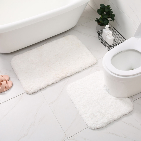 Salle de bain blanche ensemble de tapis de bain tapis de toilette anti-dérapant en forme de U Rectangle tapis de sol pour baignoire entrée latérale paillasson salle de douche ► Photo 1/6