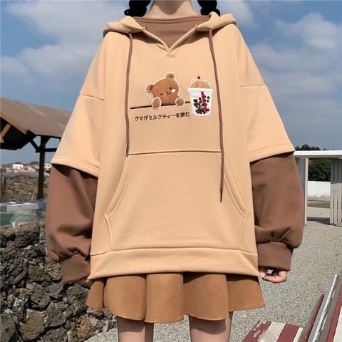 Harajuku mode sweat à capuche pour femme vêtements d'hiver Kawaii polaire mignon ours Anime sweat adolescent filles esthétique à manches longues pull ► Photo 1/6