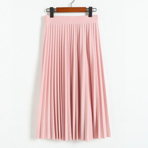 Jupe plissée à taille haute pour femme, demi-longueur, élastique, couleur unie, nouvelle mode printemps automne ► Photo 1/6