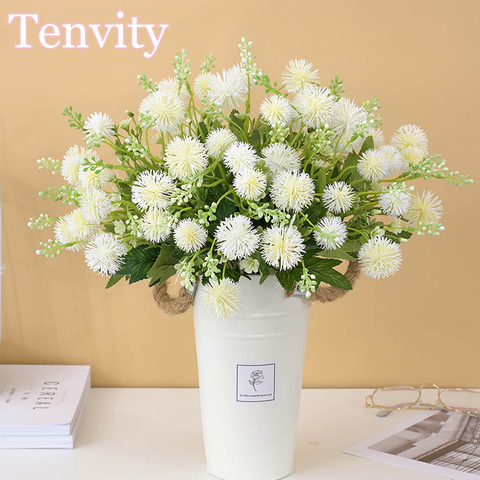 Fleurs artificielles de pissenlit en plastique blanc, Bouquet de fausses boules de fleurs de haute qualité, décoration de mariage maison, couronne de noël ► Photo 1/6