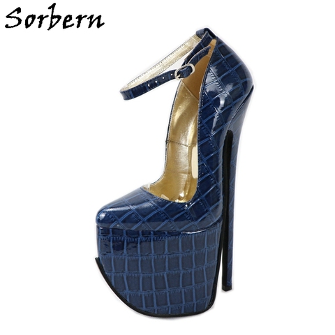 Sorbern – escarpins Crocodile bleu marine pour femmes, chaussures à talons hauts de 9.5 pouces, plateforme personnalisée, talons 2022 ► Photo 1/6