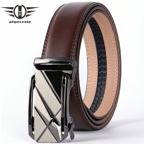 Plyesxale – Ceinture en cuir véritable pour hommes, de styliste, de marque célèbre, de luxe, noir café, boucle automatique, B72 ► Photo 1/6
