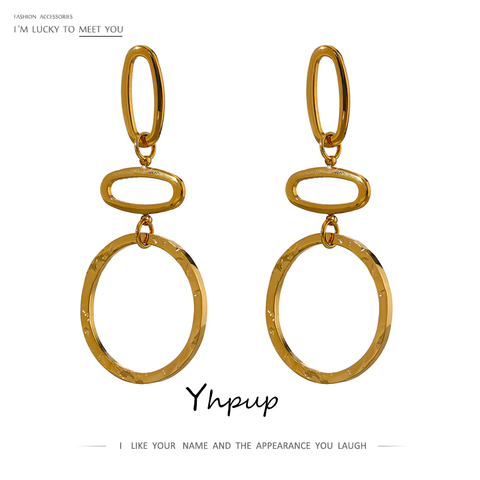 Yhpup – boucles d'oreilles géométriques minimalistes, longues, couleur or, en acier inoxydable, pour femmes, Texture métallique, bijoux d'été ► Photo 1/6