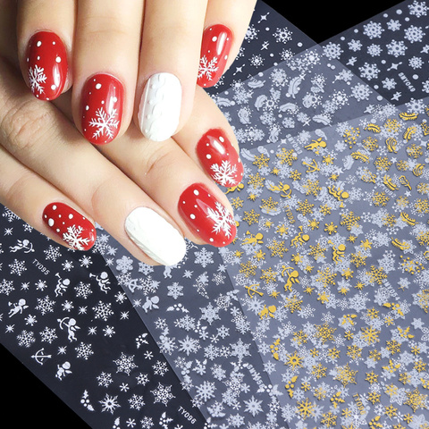 12 pièces or argent noël autocollants pour ongles hiver flocon de neige adhésif décalcomanies nouvel an Nail Art décoration curseur LATY/SMY-1 ► Photo 1/6