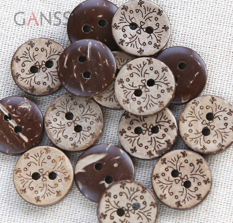 50 pièces/lot taille: rond naturel noix de coco 2 trous bouton, quatre boutons de conception de fleurs, accessoires de couture (ss-902) ► Photo 1/1