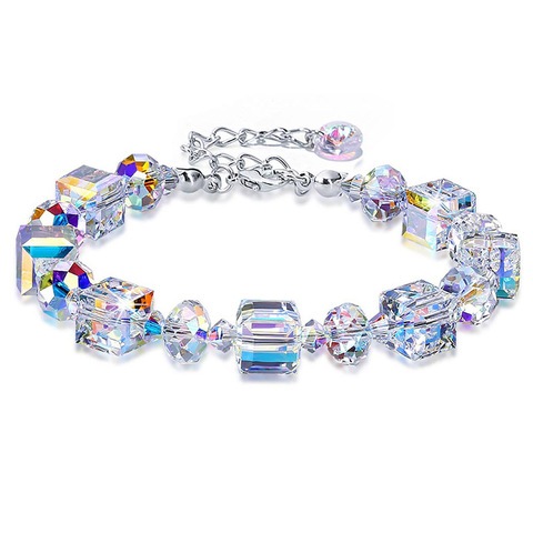 Bracelet perlée pour femmes, couleur AB, bijou de fête, fantaisie, cristaux carrés, ajustable ► Photo 1/6