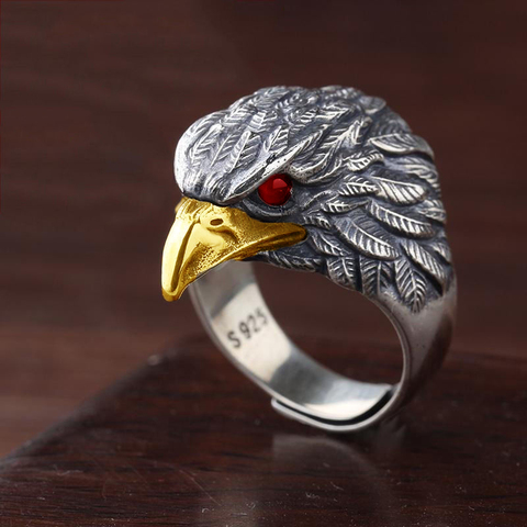 s925 silver original design Japanese and Korean trendy retro exaggerated domineering eagle opening adjustable men's ring ► Photo 1/5