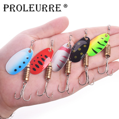 1 pièces 3.5g 5.5g rotatif Spinner cuillère pêche leurre métal paillettes appât Wobbler Pesca matériel de pêche pour truite basse perche brochet ► Photo 1/6