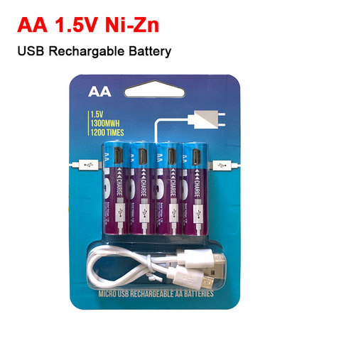 Batterie ni-zn AA 1.5V 1300 mWh nickel-zinc, rechargeable par USB, pour jouets électriques, télécommande ► Photo 1/6