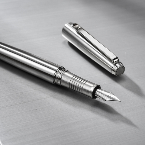 Hongdian – stylo-plume 517S en métal, acier inoxydable et argent, plume arrondie EF/F, Excellent cadeau d'écriture, pour le bureau et la maison ► Photo 1/4