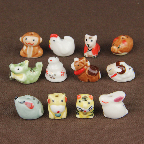 5 pièces mignon Animal perles en céramique coloré à la main 12 chinois zodiaque porcelaine céramique bijoux à bricoler soi-même perle petit artisanat en gros ► Photo 1/6