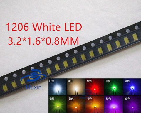 Lot de 100 diodes lumineuses Led SMD 3216 1206, rouge/vert/bleu/jaune/blanc/rvb/bleu glace/UV, 3.2x1.6x0.8mm ► Photo 1/6